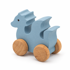 Dragon Wooden Car — blue, rear three-quarter view