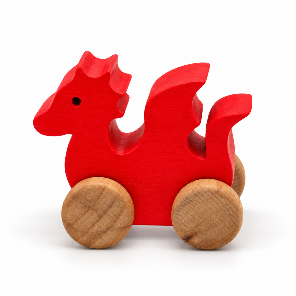 Dragon Wooden Car — red, side view