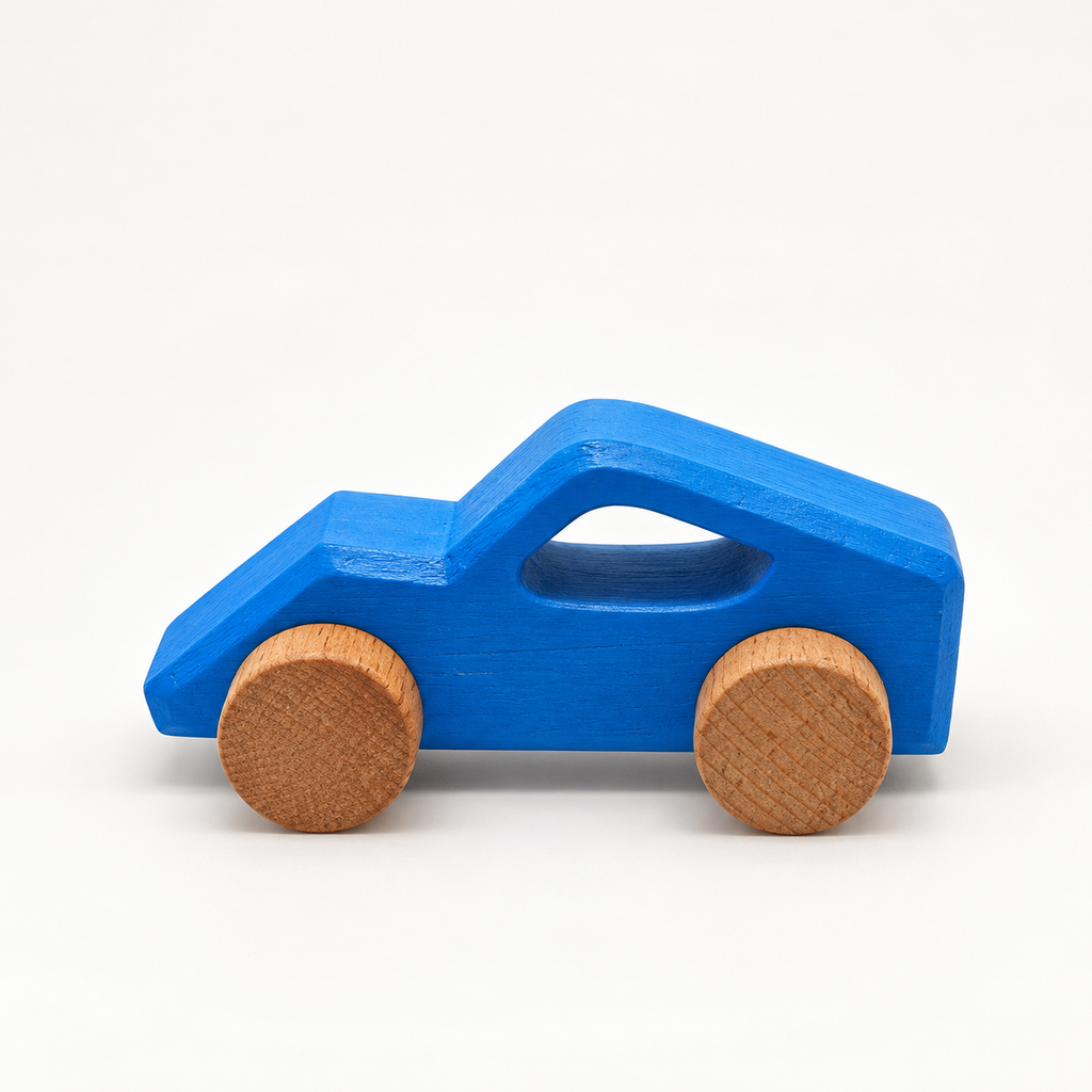 Drift Wooden Car — blue, side view
