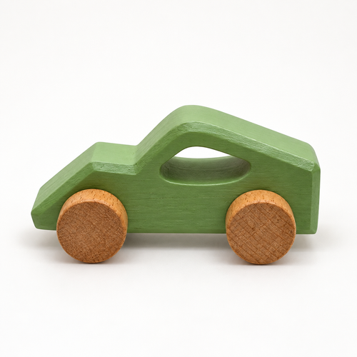Drift Wooden Car — green, side view