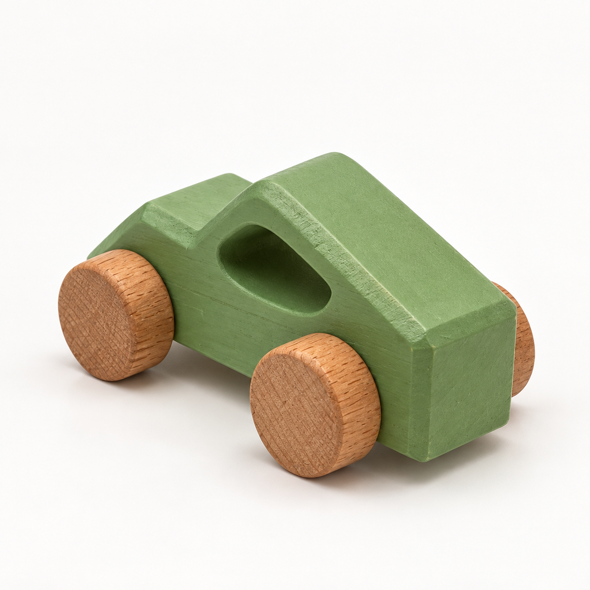 Drift Wooden Car — green, rear three-quarter view