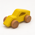 Drift Wooden Car — yellow, front three-quarter view