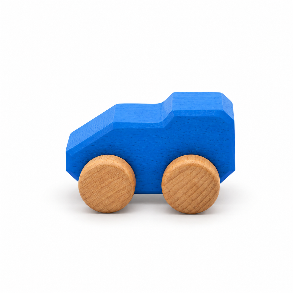 Mono Wooden Car — blue, side view