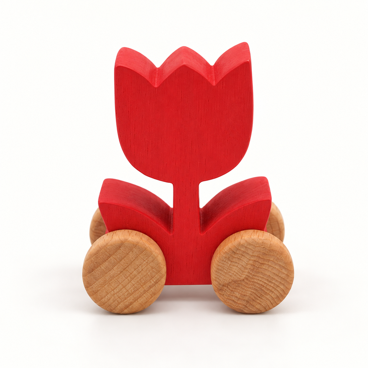 Red Tulip Wooden Car — front view